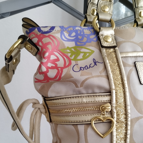 Authentic Coach Poppy F20762 Daisy Floral Gold Glitter Shoulder bag - Picture 11 of 17